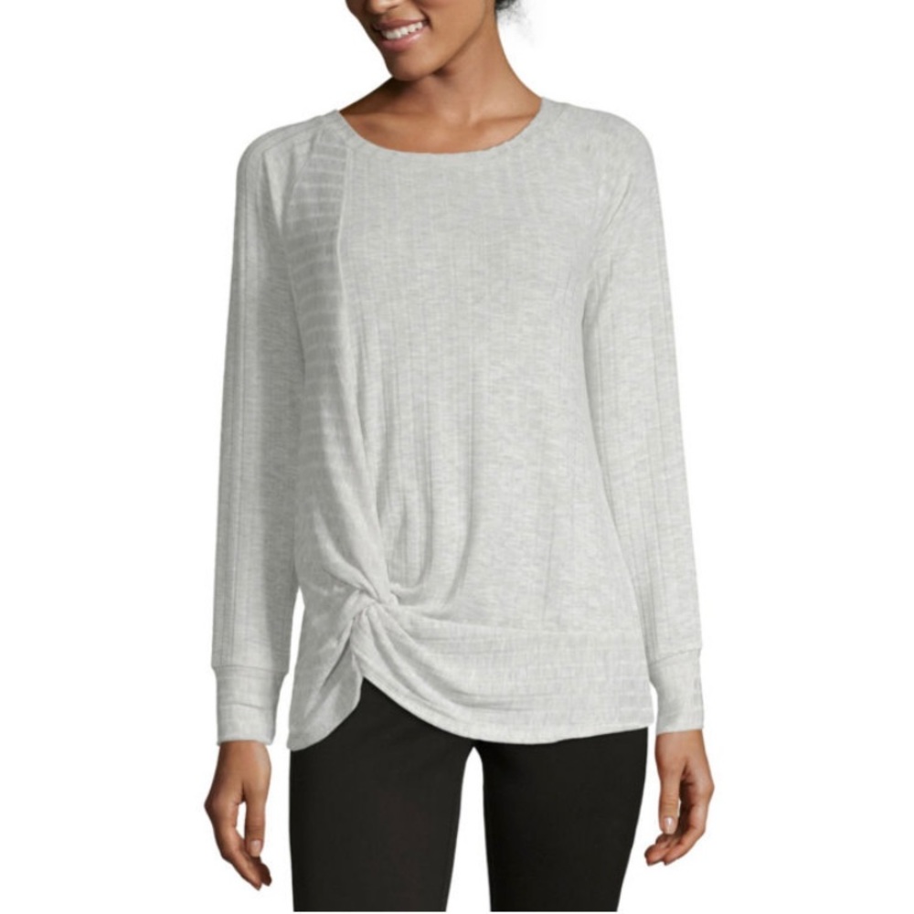 NWT a.n.a. L/S Round Neck Knot Front Knit Blouse